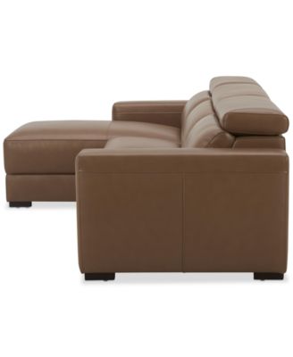 Nevio 115" 3-Pc. Leather Sectional with 1 Power Recliner,  Headrests and Chaise, Created For Macy's