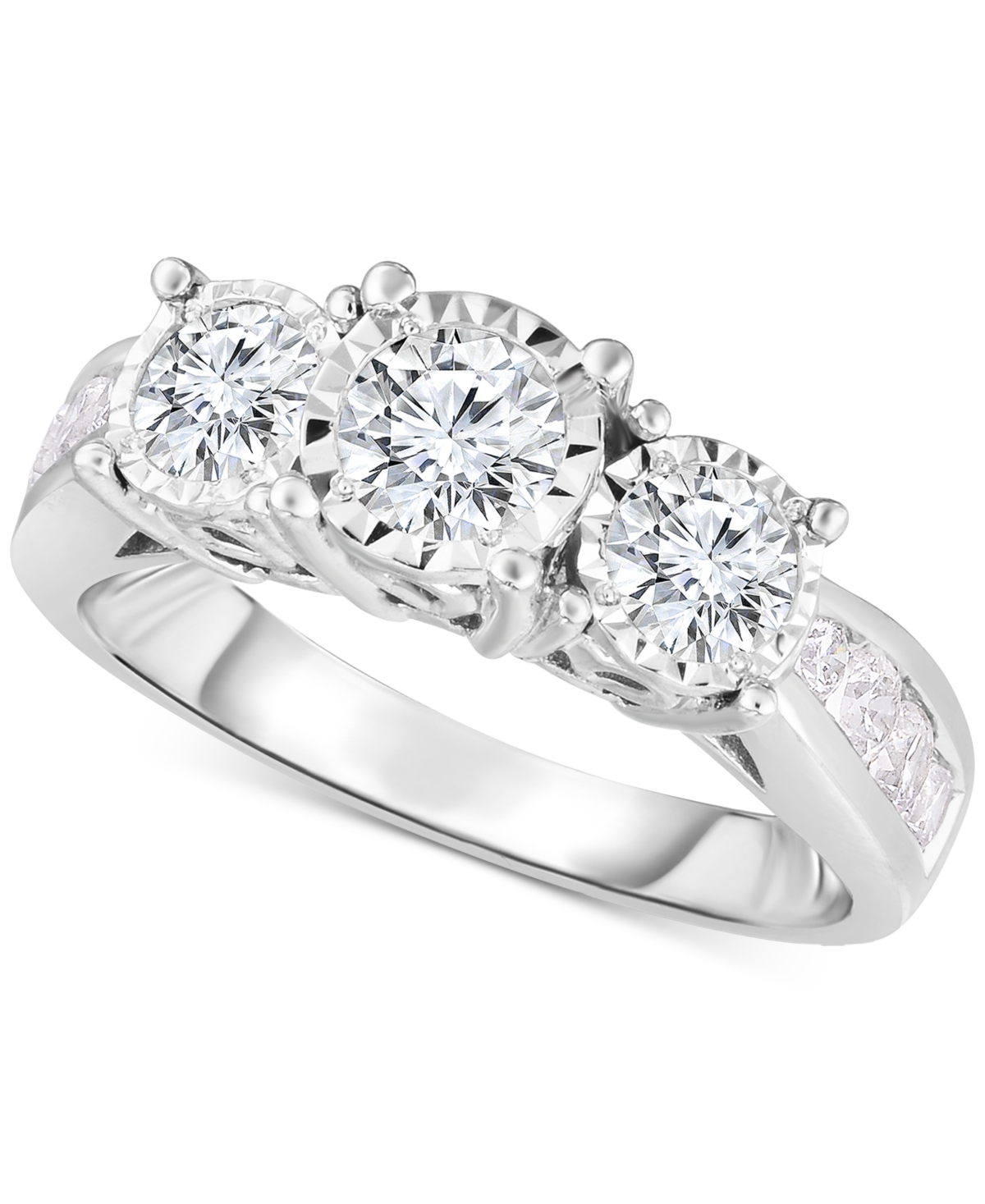 Macy's Diamond Three Stone Channel-set Engagement Ring (1-1/2 Ct. T.w.) In 14k White Gold In White Gold
