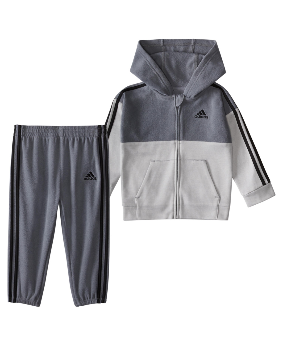 Adidas Originals Baby Boys Fleece Hoodie Jacket And Pants, 2 Piece Set In Gray