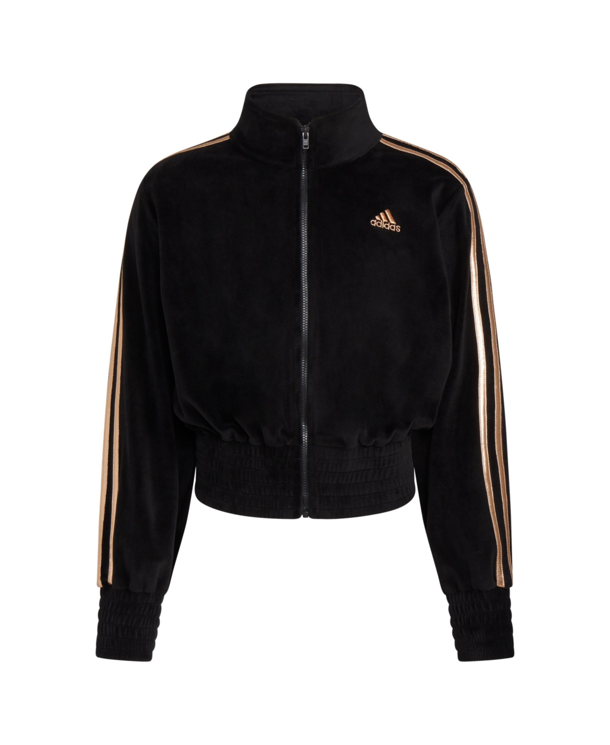 Adidas Originals Kids' Big Girls Long Sleeve Fashion Velour Track Jacket In Black With Gold