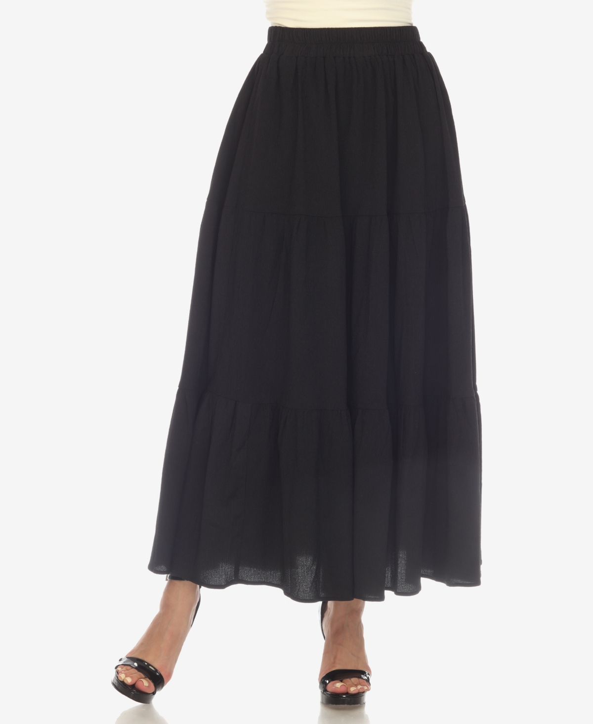 White Mark Plus Size Pleated Tiered Maxi Skirt In Black