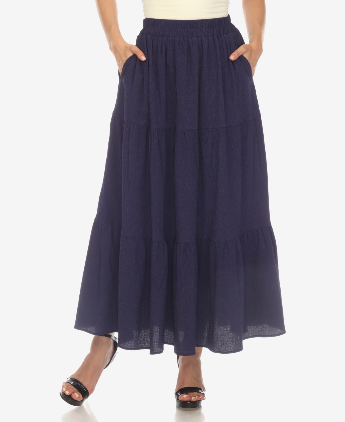 White Mark Women's Pleated Tiered Maxi Skirt In Navy