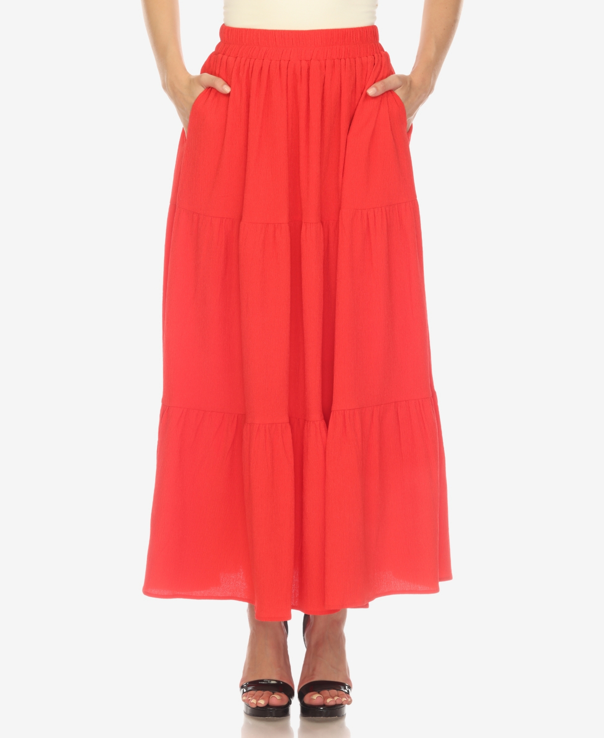 White Mark Plus Size Pleated Tiered Maxi Skirt In Red