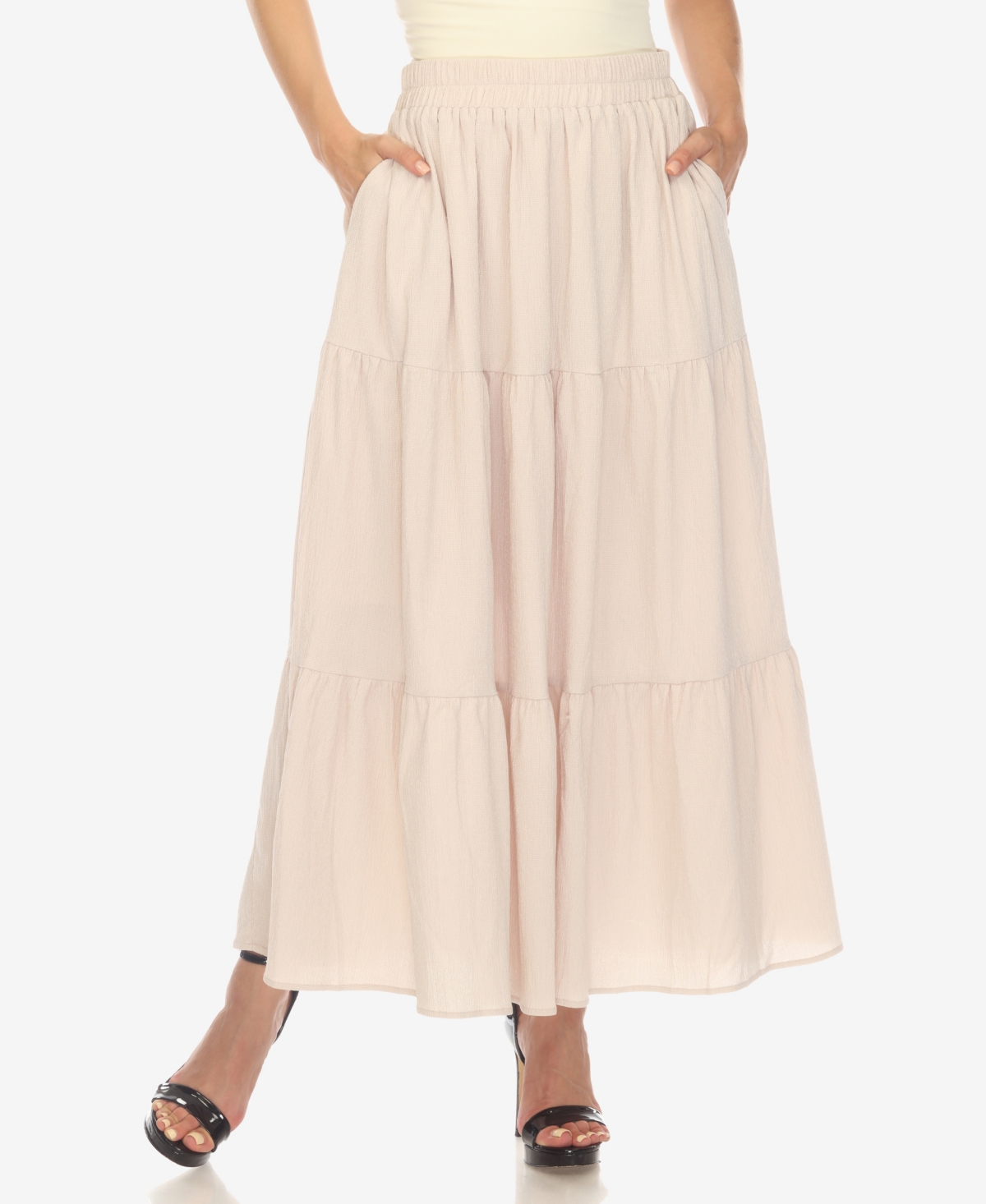 White Mark Plus Size Pleated Tiered Maxi Skirt In Beige