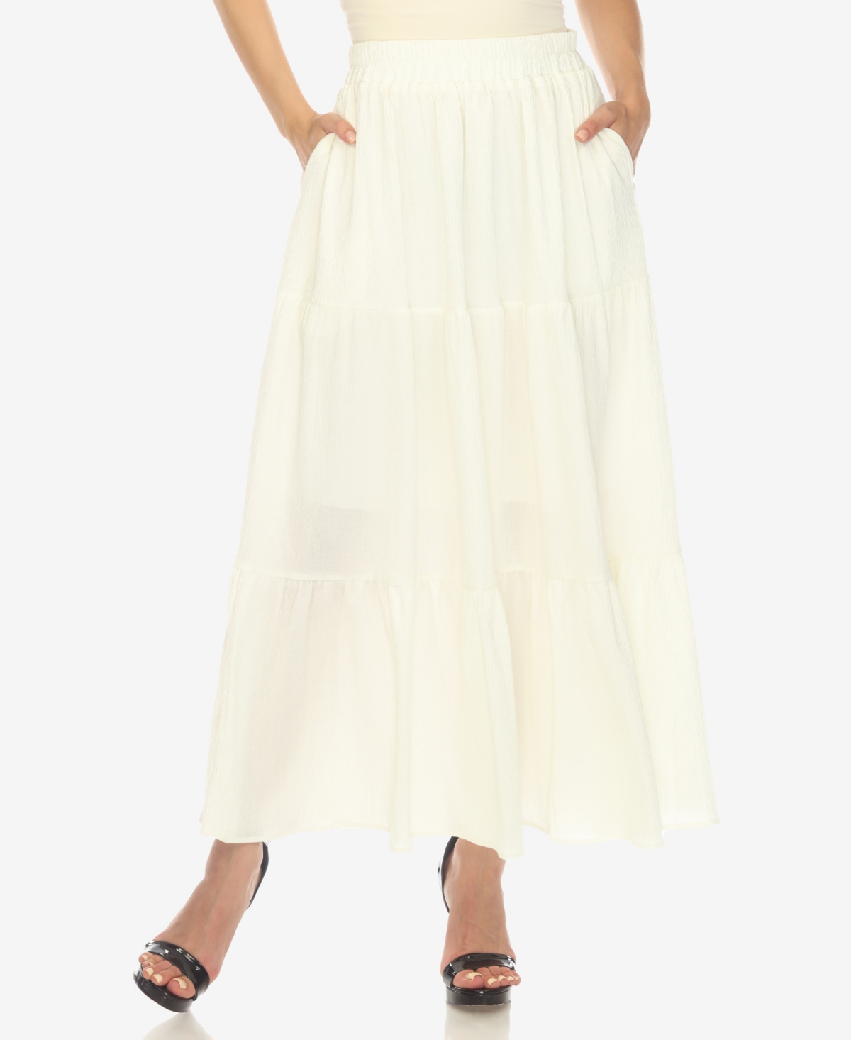 White Mark Plus Size Pleated Tiered Maxi Skirt In Champagne