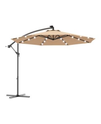 10 ft Patio Hanging Solar LED Umbrella Sun Shade with Cross Base