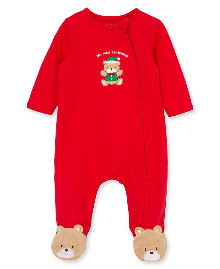 Little Me Baby Boys or Baby Girls Holiday Bear Cotton Footed
