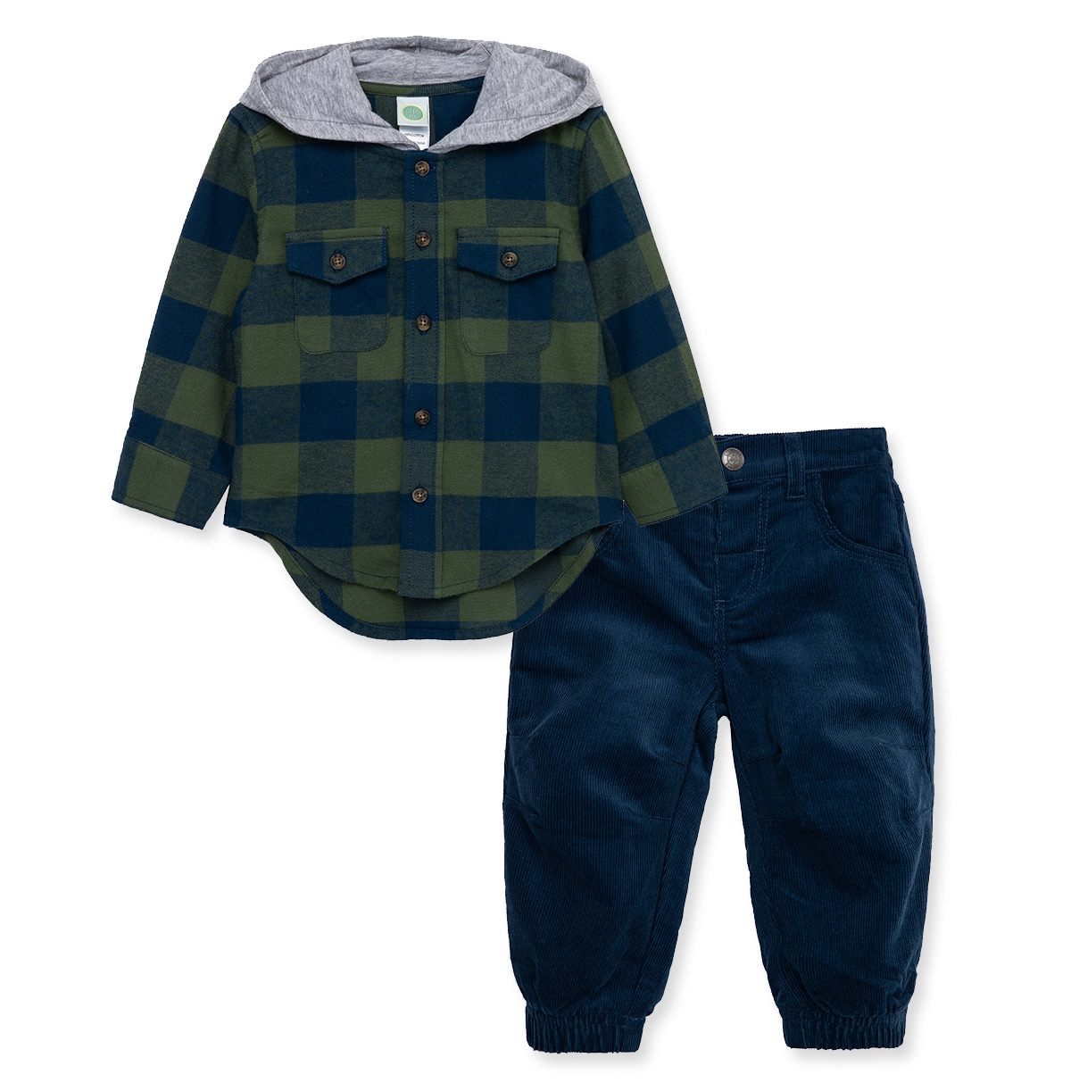 Little Me Baby Boys Check Woven Hoodie And Pant Set In Blue