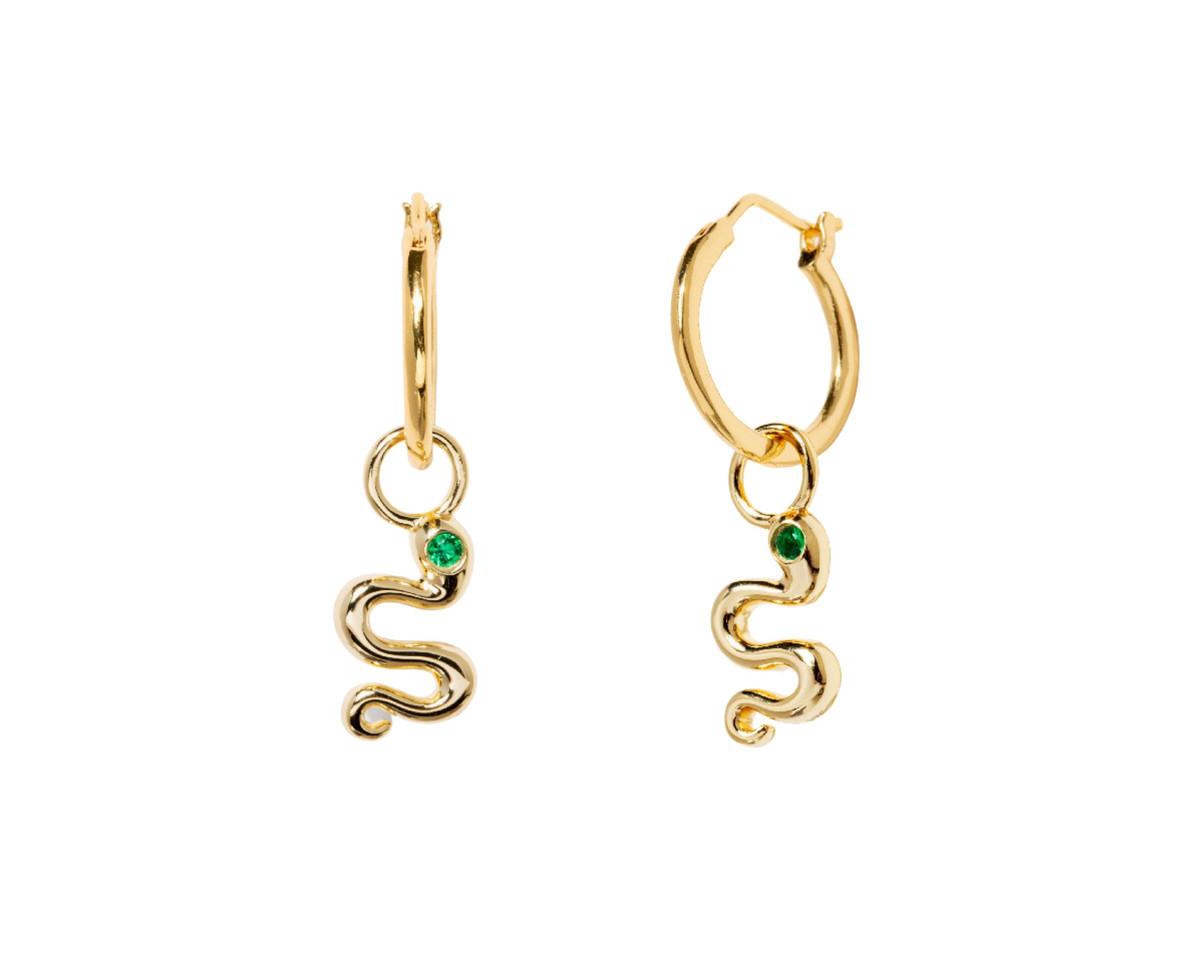 Women's 14K Gold Plated Earrings Snake Hoops - Gold