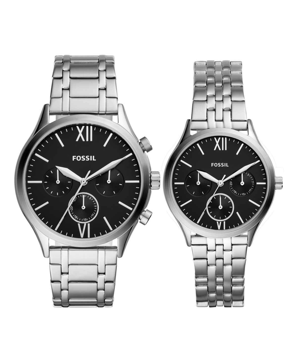 Shop Fossil His And Her Fenmore Multifunction Silver-tone Stainless Steel Watch Gift Set, 44mm 36mm