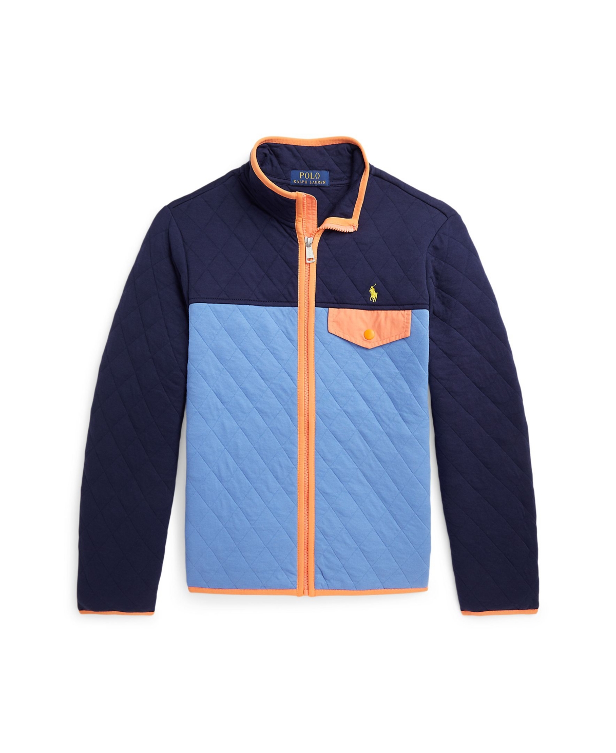 Shop Polo Ralph Lauren Big Boys Color-blocked Quilted Double-knit Jacket In Summer Blue
