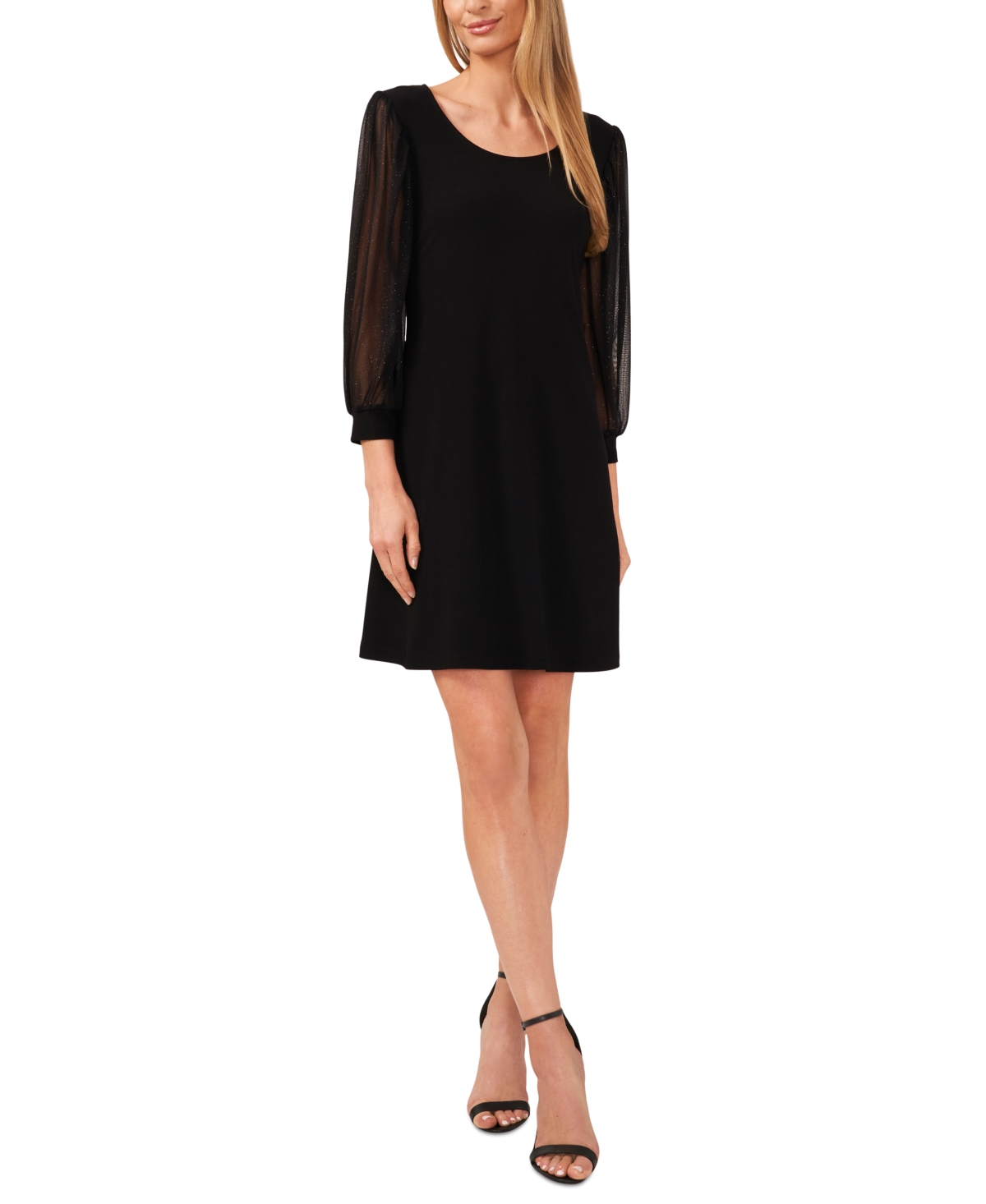 Cece Women's Glitter Sleeve Mixed Media Dress In Rich Black