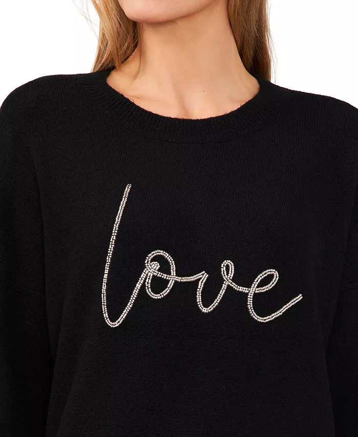 Women's Valentine's Crewneck Beaded Love Script Long-Sleeve Sweater - thumbnail 6