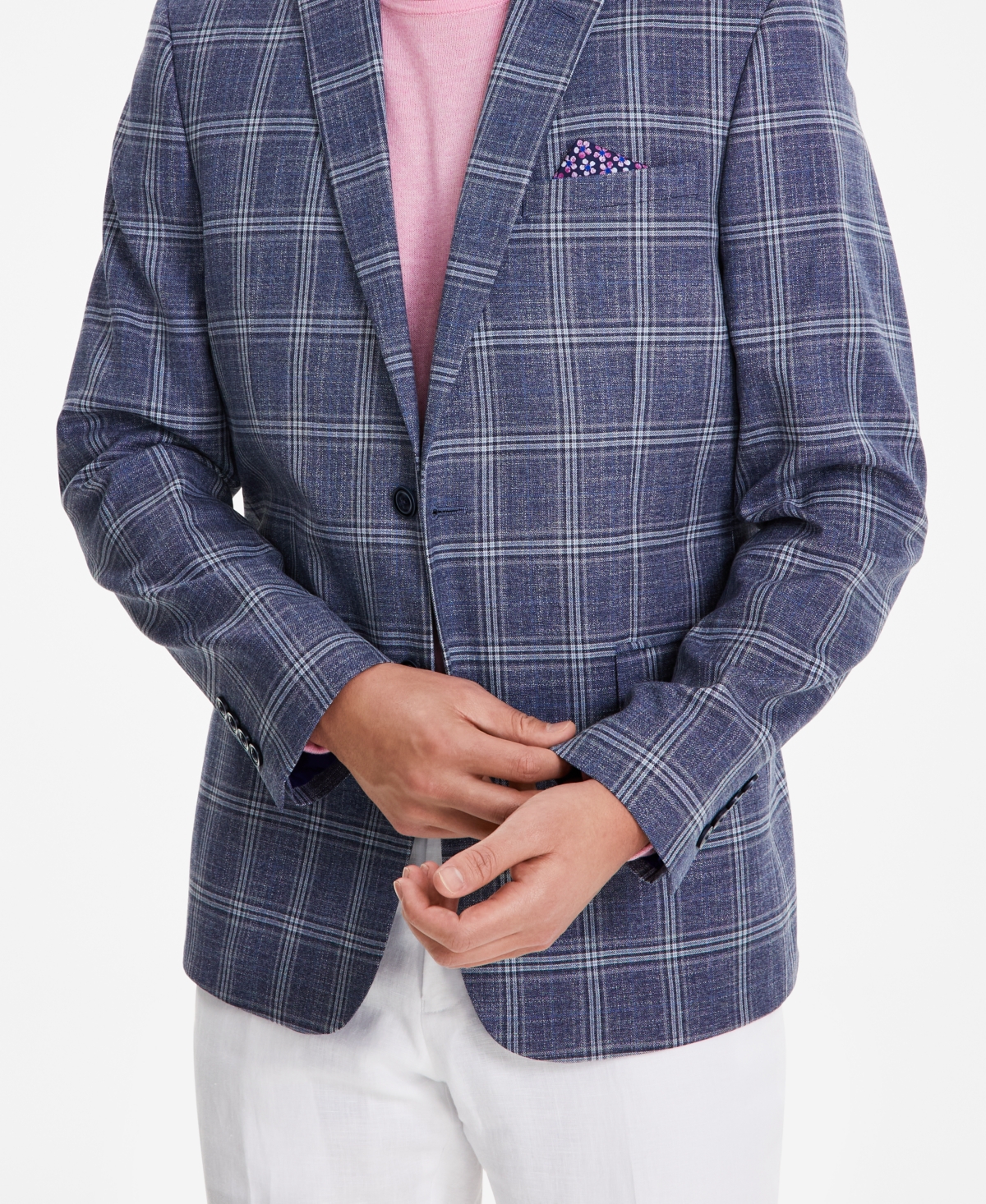 Nick Graham Men s Slim Fit Stretch Patterned Sport Coats Navy Plaid Smart Closet
