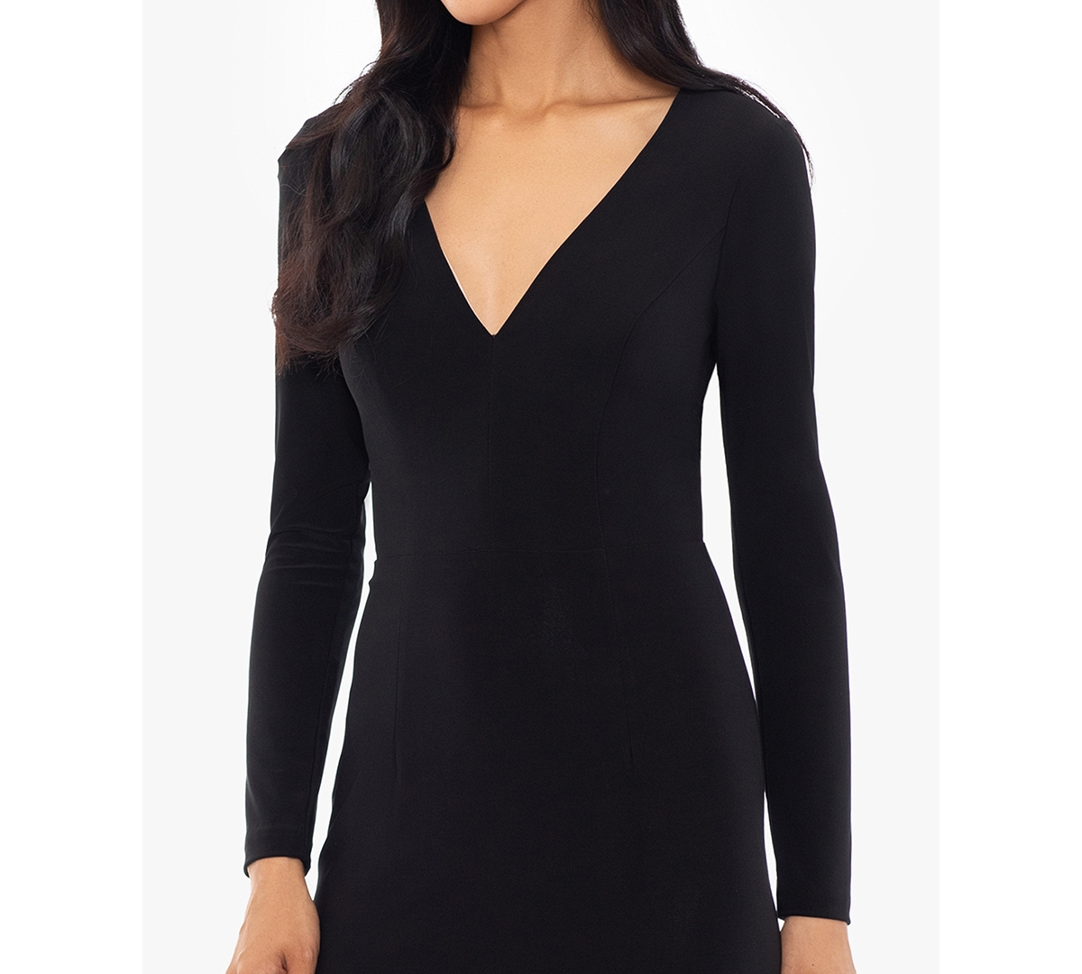 Shop Xscape Women's Long-sleeve Draped Contrast-slit Dress In Black,nude