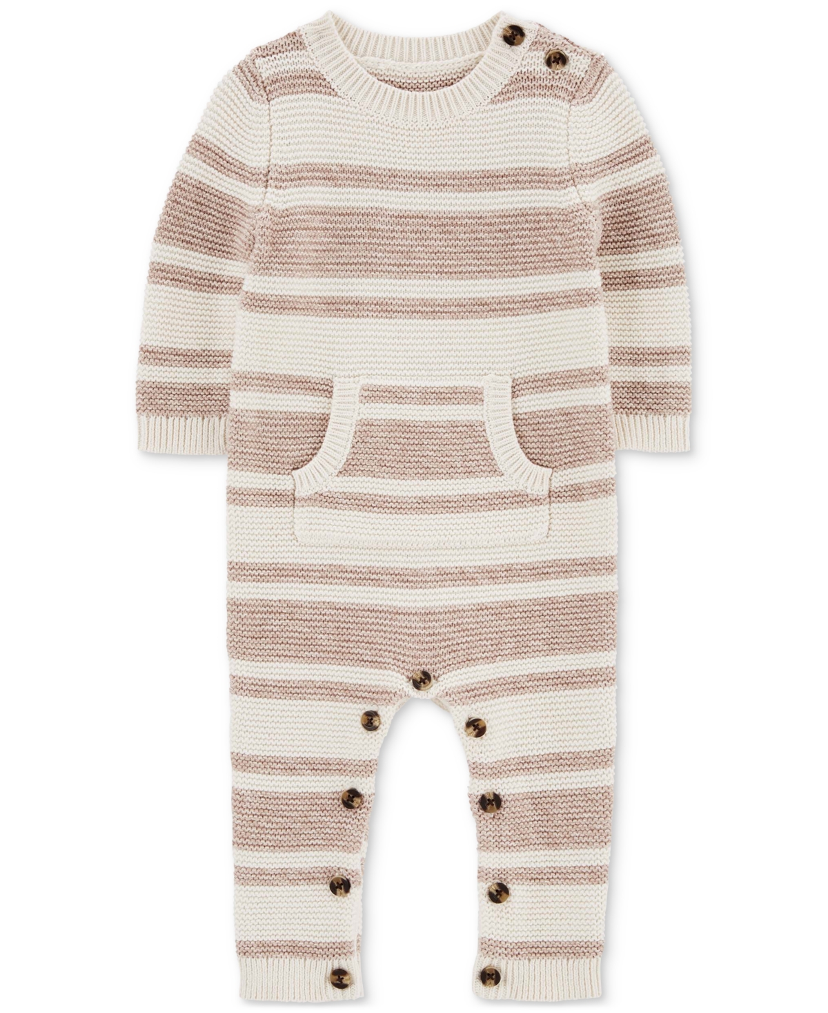Carter's Baby Cotton Striped Sweater-knit Jumpsuit In Brown,ivory