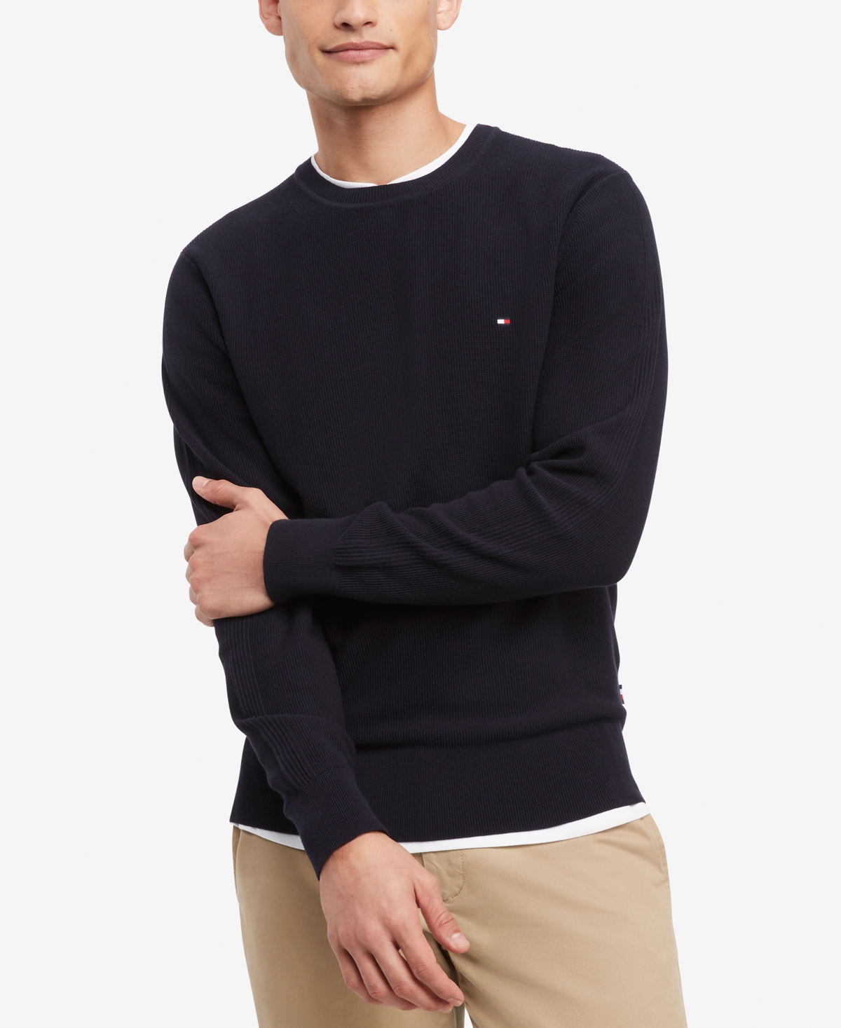 Shop Tommy Hilfiger Men's Ricecorn Textured-knit Crewneck Sweater In Desert Sky