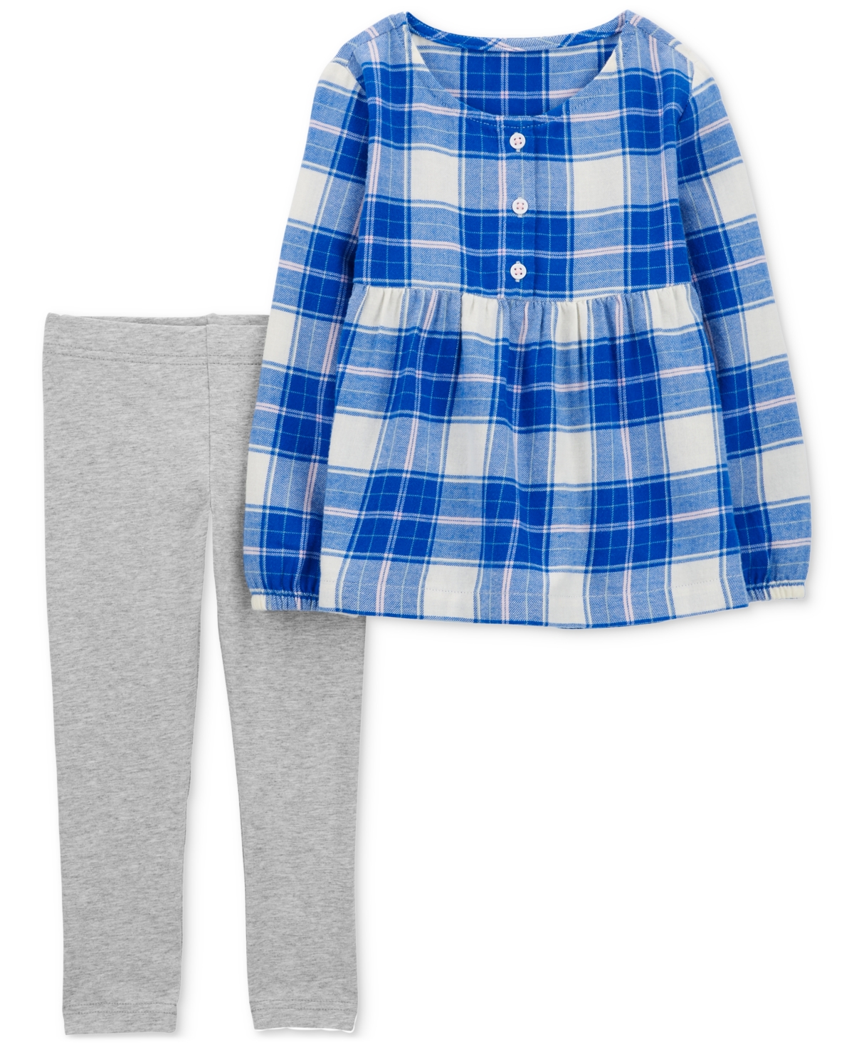 Carter's Baby Girls Plaid Peplum Top And Leggings, 2 Piece Set In Blue,gray