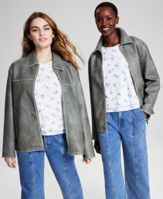 And Now This - Women's Faux-Leather Zip-Front Jacket