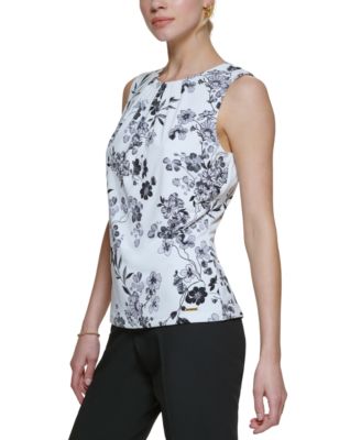 Printed Pleat-Neck Blouse, Regular and Petite Sizes
