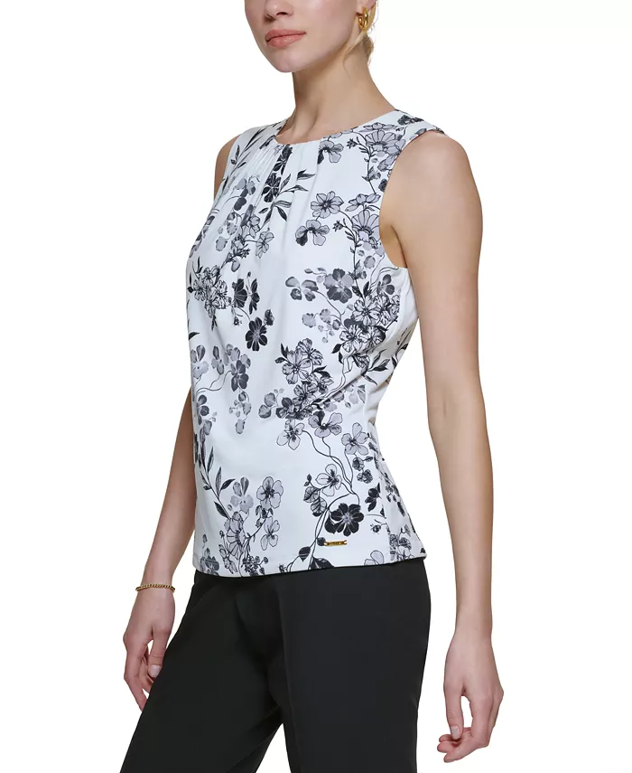 Printed Pleat-Neck Blouse - thumbnail 7