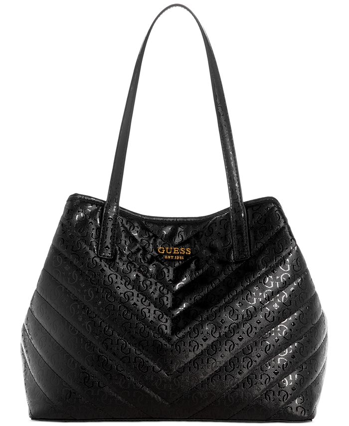 GUESS Vikky Medium Quilted Monogram Tote with Pouch - Macy's