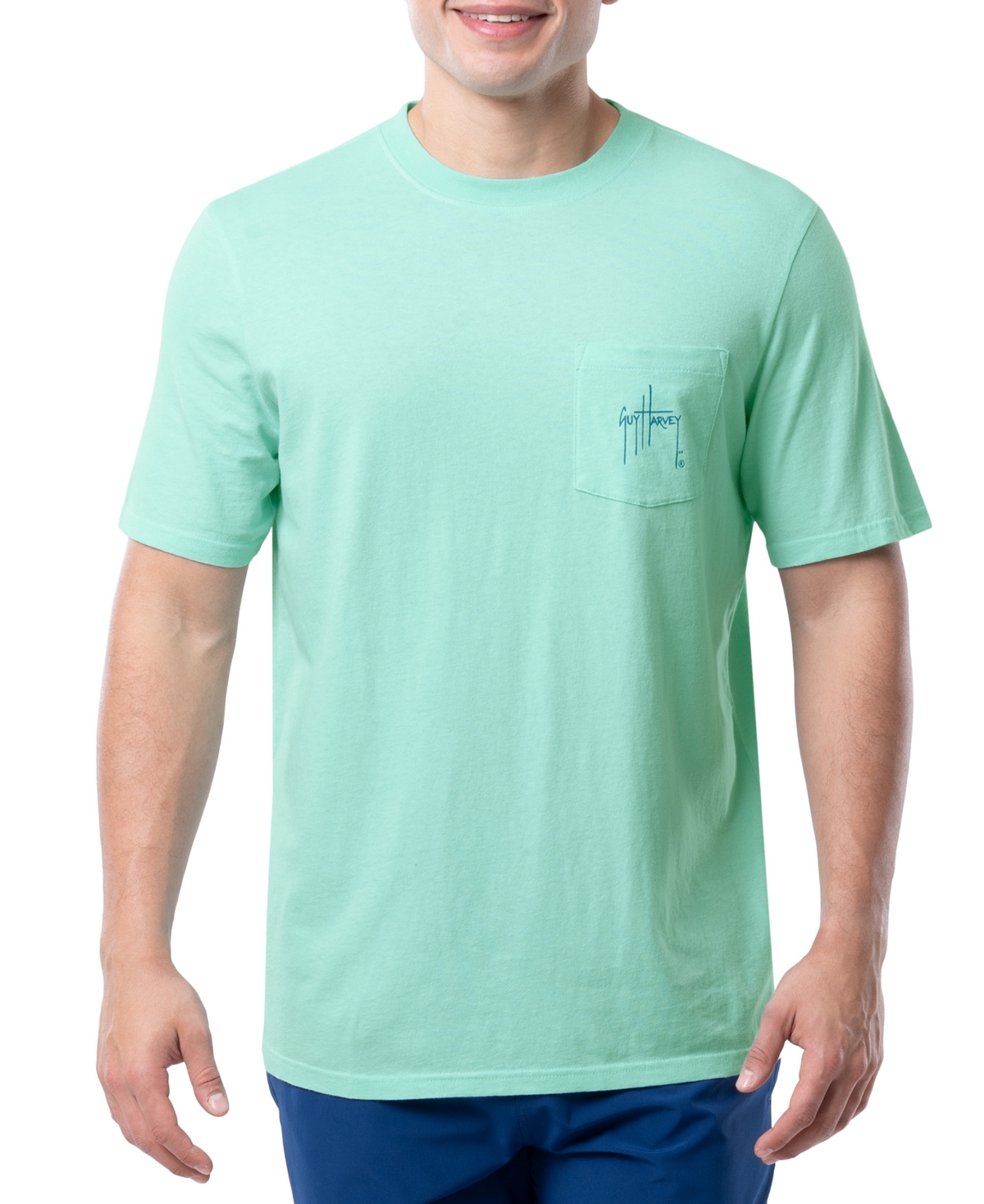 Shop Guy Harvey Men's Call Of The Ocean Logo Graphic Pocket T-shirt In Beach Glass