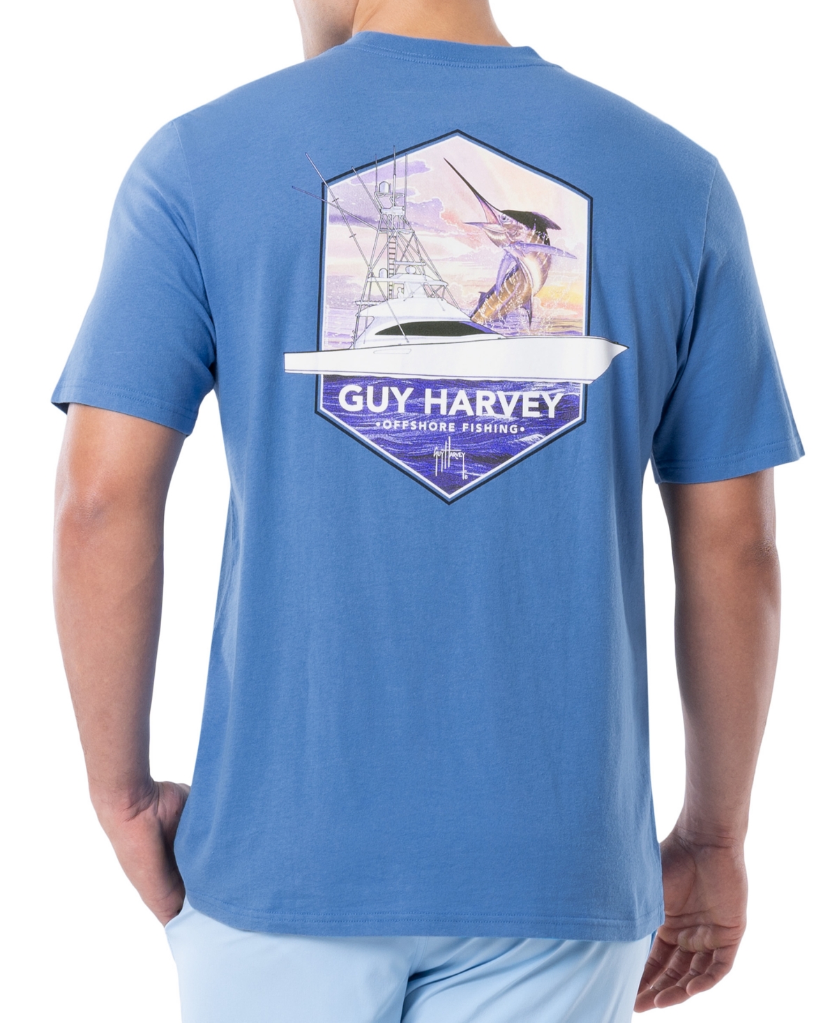 Guy Harvey Men's Offshore Fishing Logo Graphic T-shirt In Azure Blue