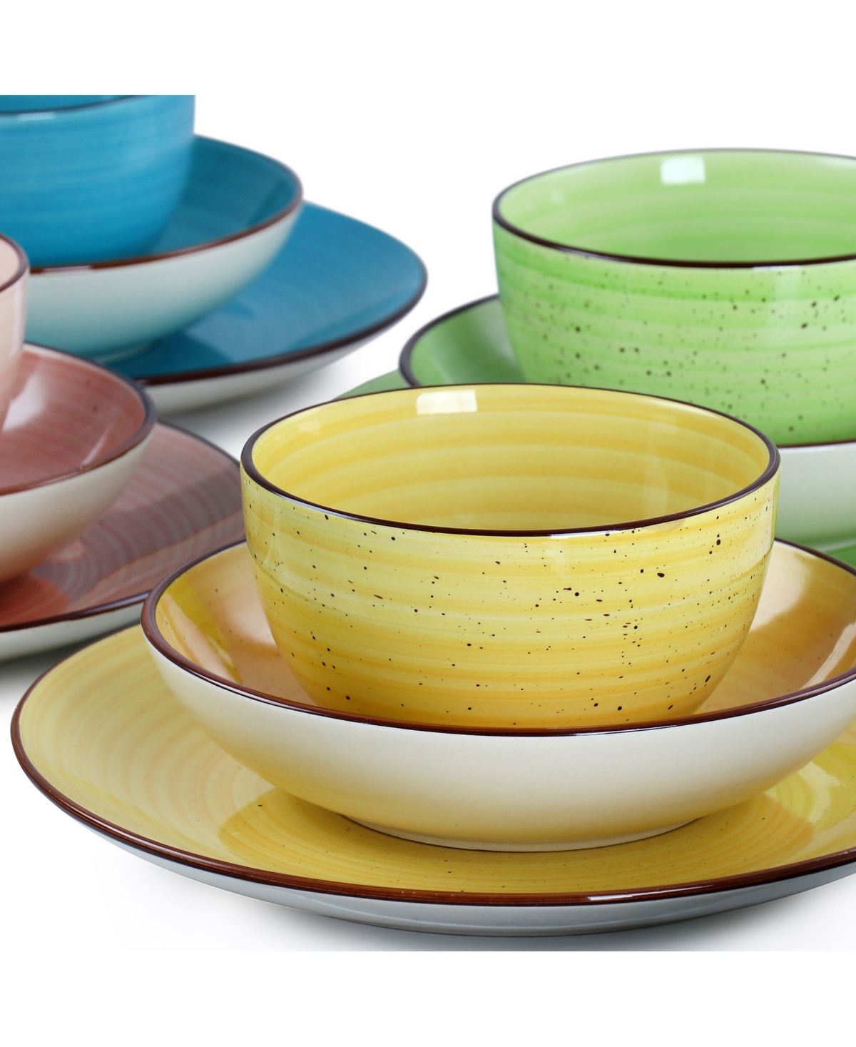 Elama Sebastian 18 Piece Double Bowl Stoneware Dinnerware Set, Service For 6 In Multi