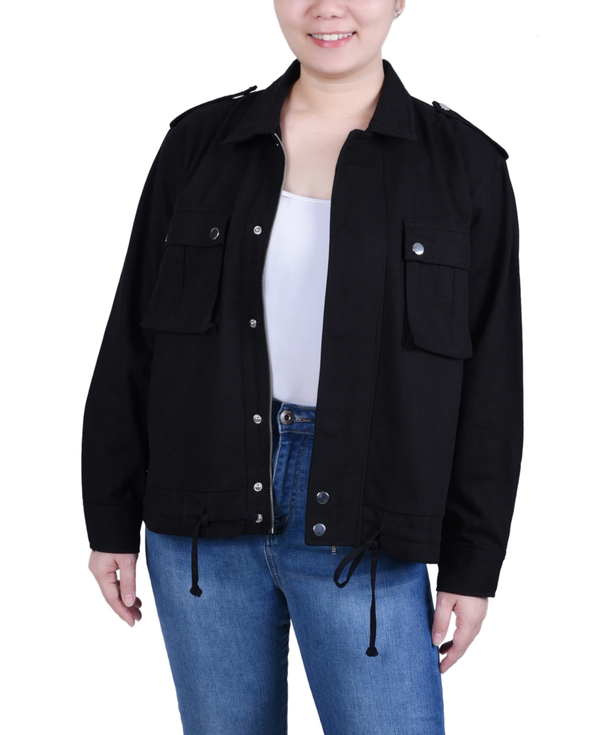 Women's Long Sleeve Twill Jacket - Black