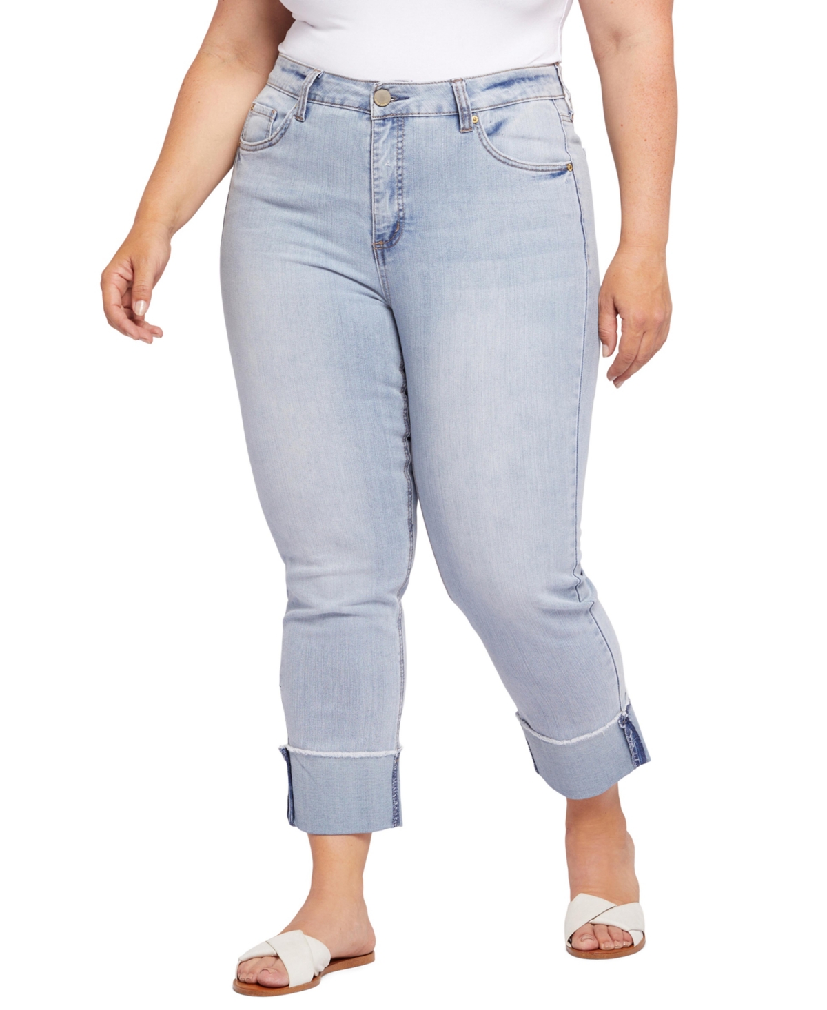 Plus Size High Rise Slim Straight Cuff Jeans - Gloss