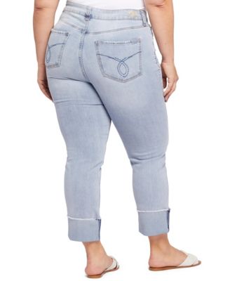 Plus Size High Rise Slim Straight Cuff Jeans