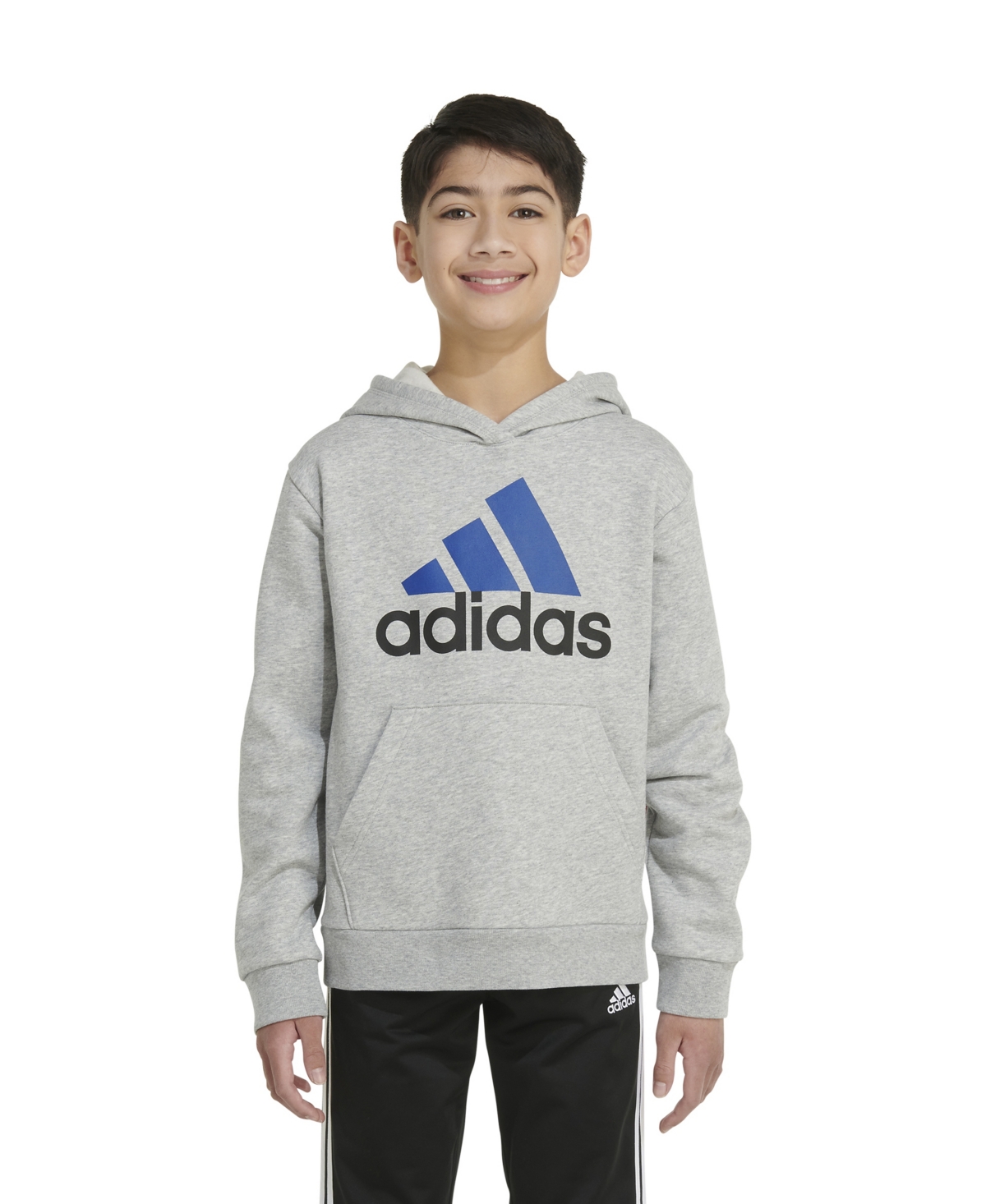 Shop Adidas Originals Big Boys Long Sleeved Essential Fleece Hoodie In Medium Gray Heather