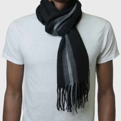 Men's Scarf Soft Knit Winter Scarves Plaid Striped or Solid Neck Covering Long Warm Stylish