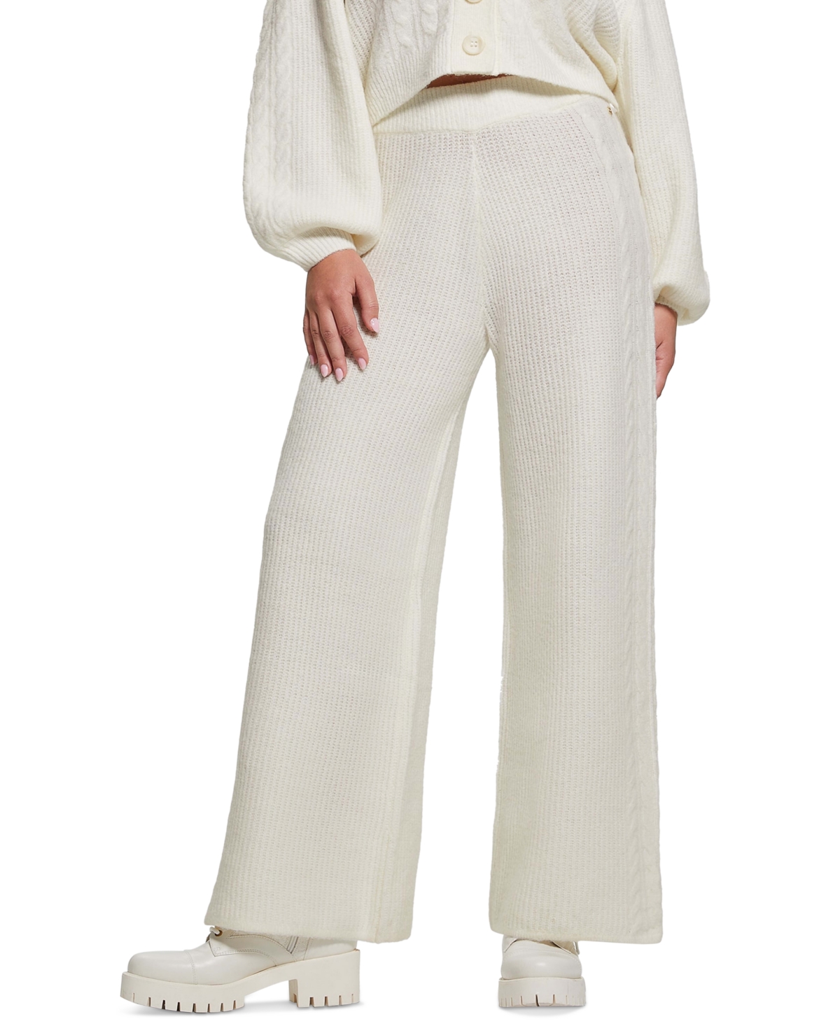 Guess Women's Rylie Cable-knit Wide-leg Pants In Dove White