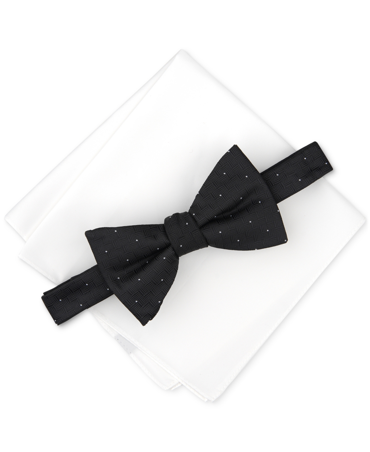 Alfani Men's Brookes Dot-pattern Bow Tie & Solid Pocket Square Set, Created For Macy's In Black