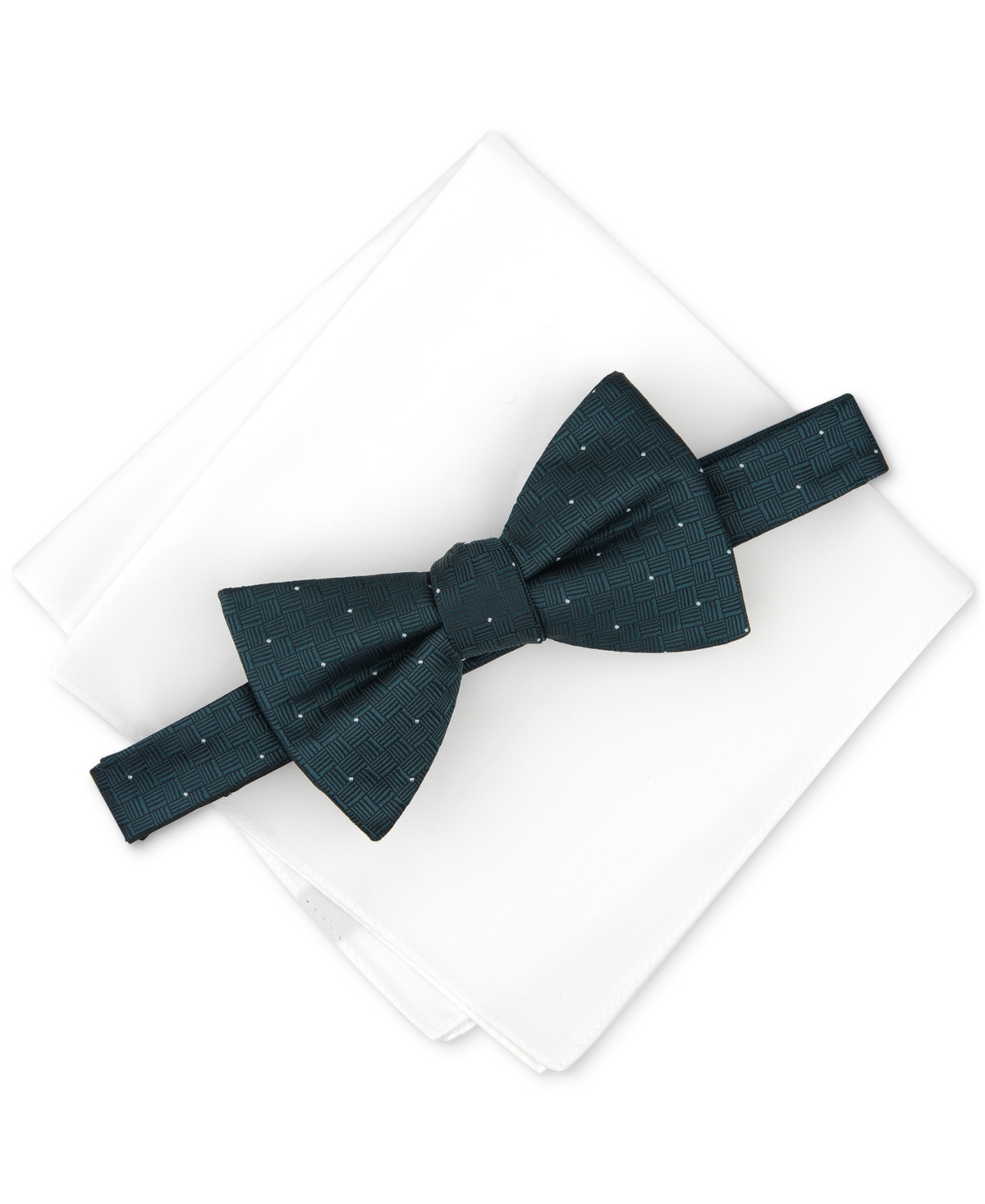 Alfani Men's Brookes Dot-pattern Bow Tie & Solid Pocket Square Set, Created For Macy's In Hunter