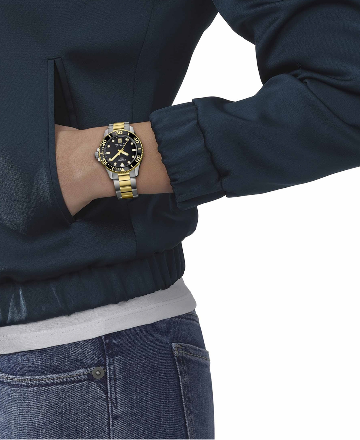 Shop Tissot Women's Swiss Seastar 1000 Two-tone Stainless Steel Bracelet Watch 36mm In Black