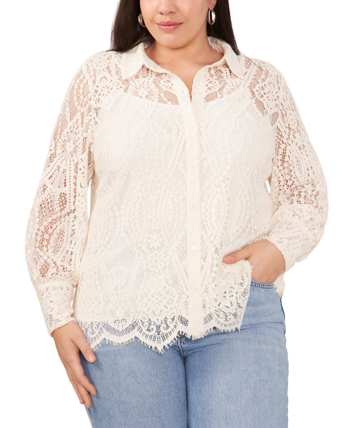 Vince Camuto Trendy Plus Size Lace Shirt In New Ivory