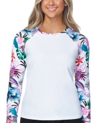 Raisins - Juniors' Back Zip Printed-Sleeve Rash Guard Top