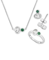 3-Pc. Set Lab-Grown Emerald (1/4 ct. t.w.) & Lab Grown White Sapphire (2-1/6 ct.tw) Pendant Necklace, Matching Ring, & Stud Ear