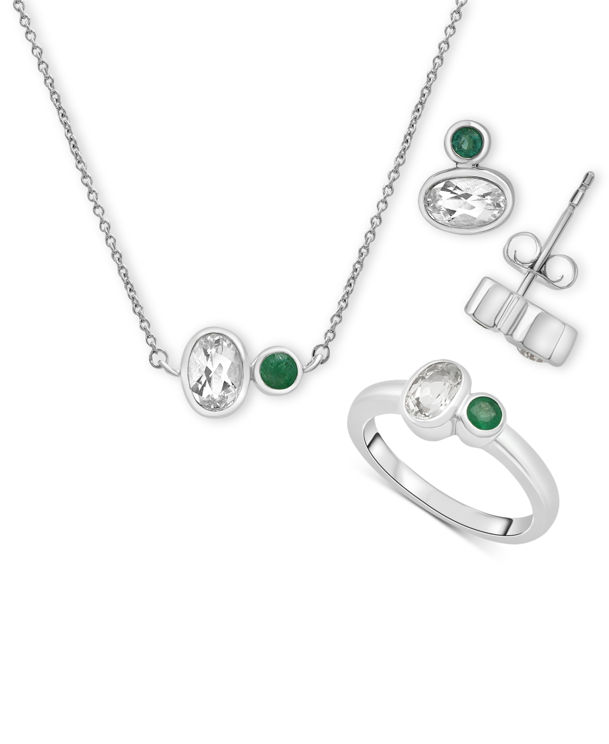 Macy's 3-pc. Set Lab-grown Emerald (1/4 Ct. T.w.) & Lab Grown White Sapphire (2-1/6 Ct.tw) Pendant Necklace