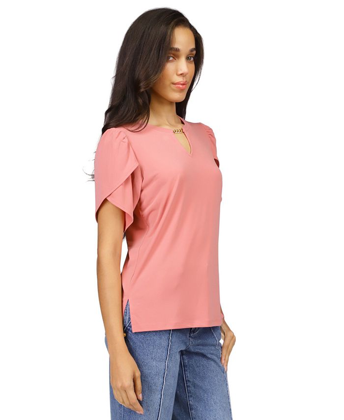 Michael Kors Women's Chain Neck Long Sleeve Top Yellow Size 0X