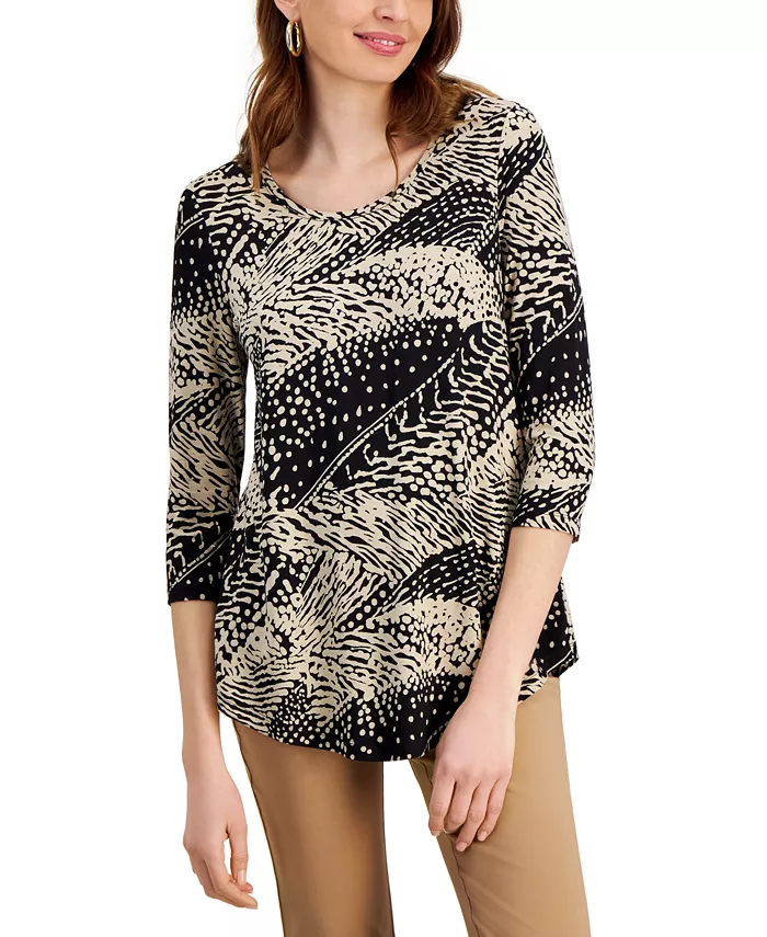 Women's Printed Scoop-Neck 3/4-Sleeve Top - thumbnail 10