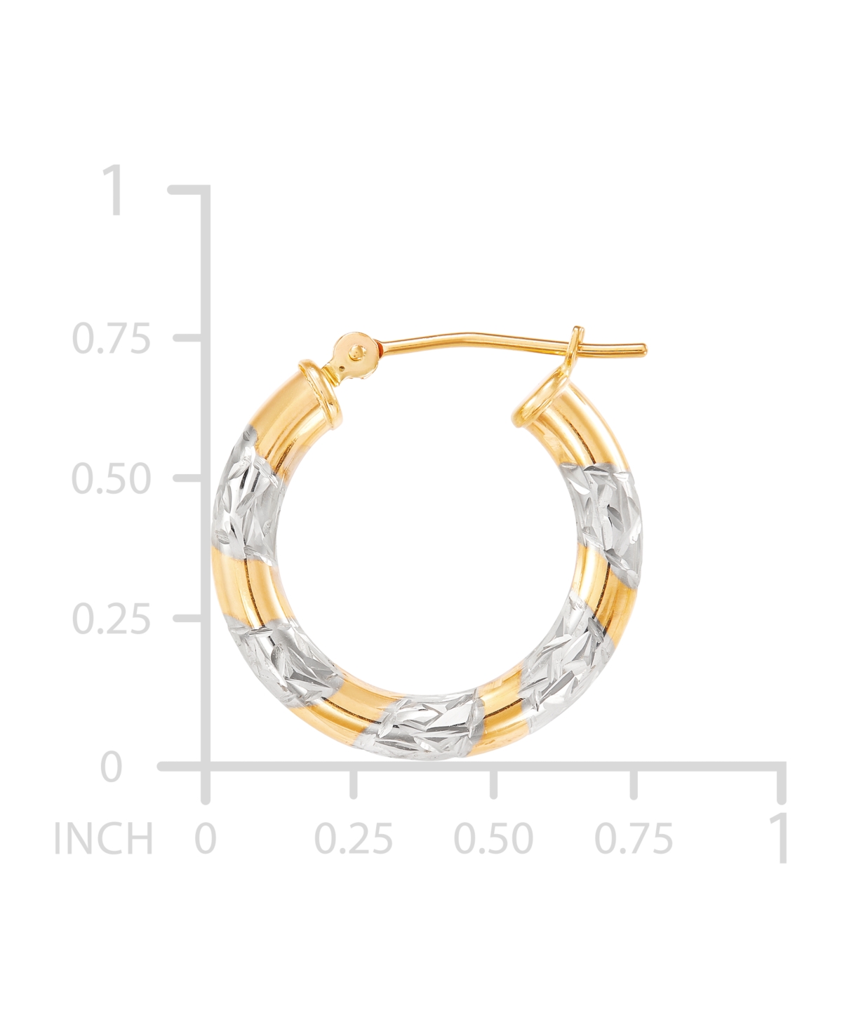 Textured Two-Tone Tube Small Hoop Earrings in 14k Gold, (3/4