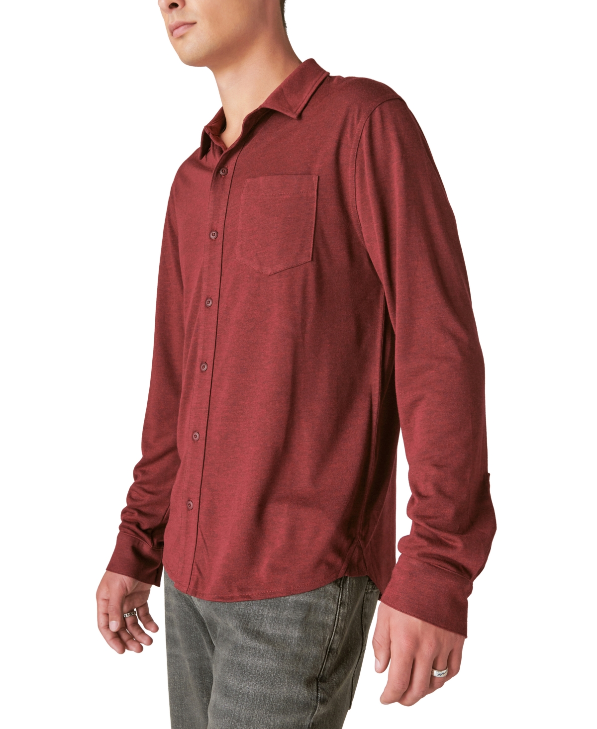 Men's Long Sleeve Button-Front Jersey Shirt - Olive