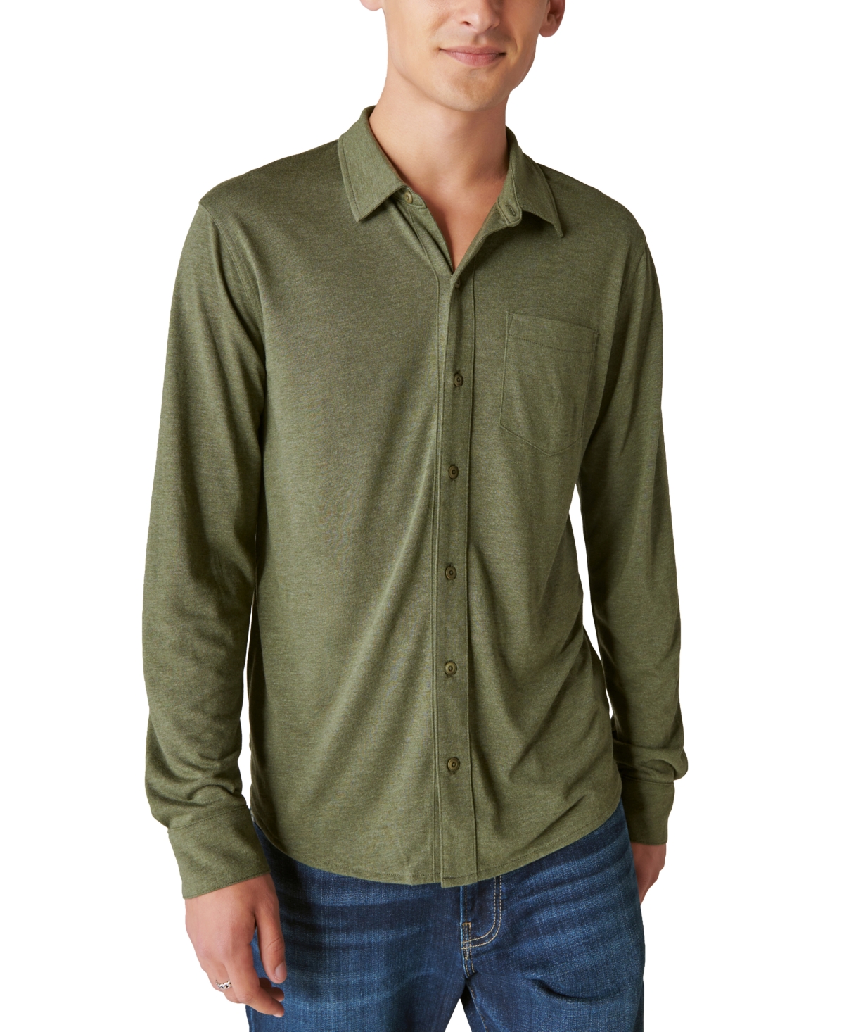Shop Lucky Brand Men's Long Sleeve Button-front Jersey Shirt In Olive