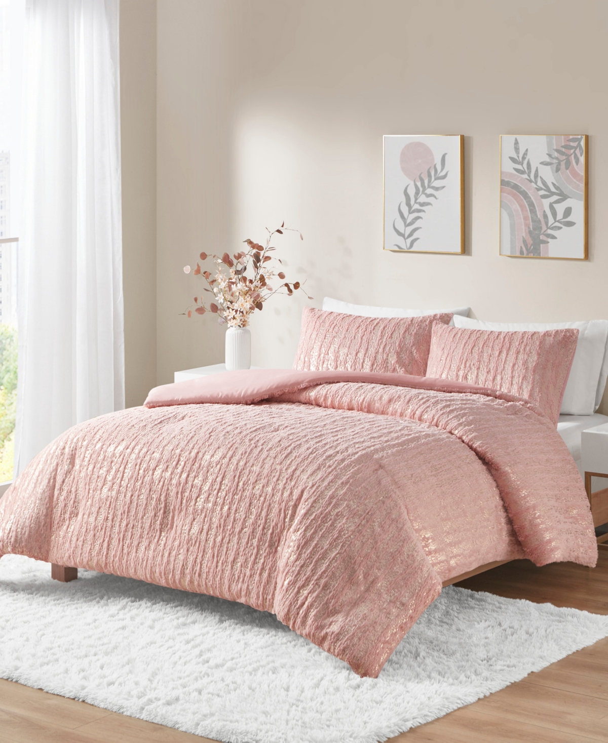 Intelligent Design Naomi Metallic Print Faux Fur 2 Piece Comforter Set, Twin/Twin Xl