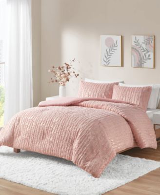 Naomi Metallic Print Faux Fur 3 Piece Comforter Set, Full/Queen