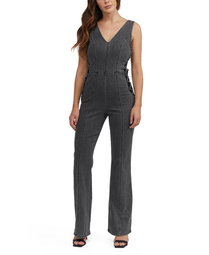 Bebe Women s Lace Detail Corset Denim Jumpsuit Macy s